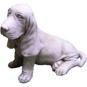 Beagle Tuinbeeld hond (Wit/gepattineerd)  decoratie voor binnen/buiten - beton