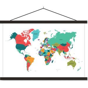Schoolplaat - Textielposter - Wereldkaart - Kleurrijk - Simpel - 90x60 cm - Textiel poster