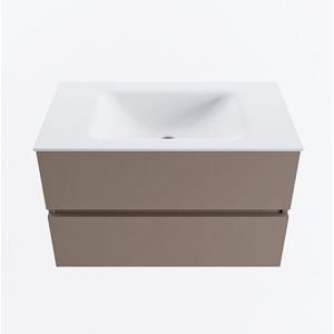 Mondiaz vica 80 cm badmeubel onderkast smoke 2 lades. Wastafel cloud midden 1 kraangat, kleur talc.