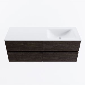 Mondiaz vica 130 cm badmeubel onderkast dark brown 4 lades. Wastafel cloud rechts 1 kraangat, kleur talc.