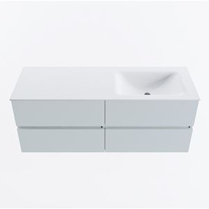 Mondiaz vica 130 cm badmeubel onderkast clay 4 lades. Wastafel cloud rechts 1 kraangat, kleur talc.
