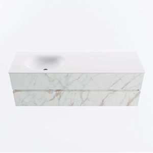 Mondiaz vica 150 cm badmeubel onderkast carrara 2 lades. Wastafel moon links 1 kraangat, kleur talc.