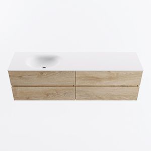 Mondiaz vica 170 cm badmeubel onderkast washed oak 4 lades. Wastafel moon links zonder kraangat, kleur talc.