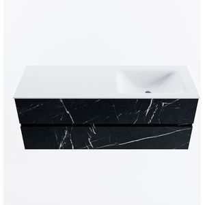Mondiaz vica 130 cm badmeubel onderkast marquina 2 lades. Wastafel cloud rechts zonder kraangat, kleur talc.