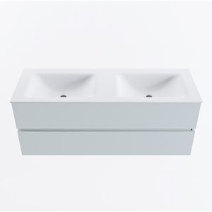 Mondiaz vica 130 cm badmeubel onderkast clay 2 lades. Wastafel cloud dubbel zonder kraangat, kleur talc.