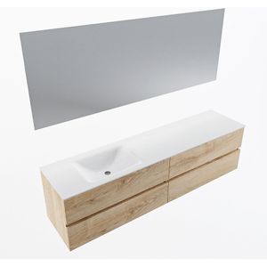 Mondiaz vica 190 cm badmeubel onderkast washed oak 4 lades. Wastafel cloud links 1 kraangat, kleur talc met spiegel led.