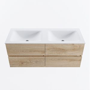 Mondiaz vica 120 cm badmeubel onderkast washed oak 4 lades. Wastafel cloud dubbel zonder kraangat, kleur talc.
