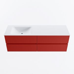 Mondiaz vica 150 cm badmeubel onderkast fire 4 lades. Wastafel cloud links zonder kraangat, kleur talc.
