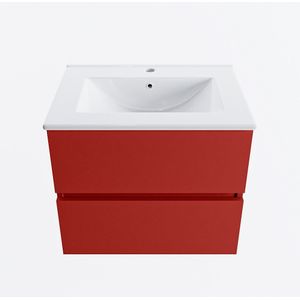 MONDIAZ VICA 60cm badmeubel onderkast Fire 2 lades. Wastafel DENIA midden 1 kraangat, kleur Glanzend Wit.