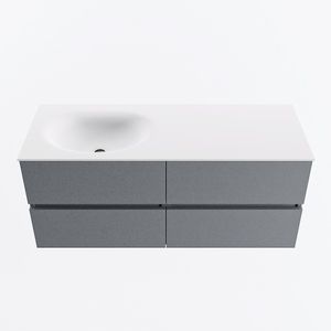 Mondiaz vica 120 cm badmeubel onderkast plata 4 lades. Wastafel moon links zonder kraangat, kleur talc.