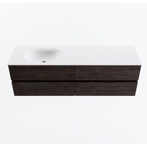 MONDIAZ VICA 160cm badmeubel onderkast Dark Brown 4 lades. Wastafel MOON links 1 kraangat, kleur Talc.