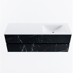 Mondiaz vica 140 cm badmeubel onderkast marquina 4 lades. Wastafel cloud rechts zonder kraangat, kleur talc.