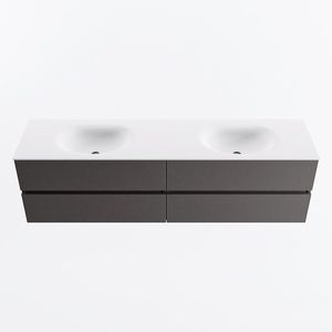 Mondiaz vica 180 cm badmeubel onderkast dark grey 4 lades. Wastafel moon dubbel 2 kraangaten, kleur talc.