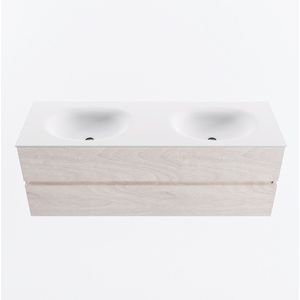 MONDIAZ VICA 140cm badmeubel onderkast Underlayment 2 lades. Wastafel MOON dubbel zonder kraangat, kleur Talc.