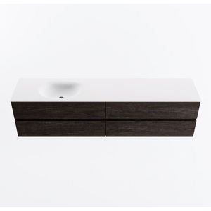 MONDIAZ VICA 200cm badmeubel onderkast Dark Brown 4 lades. Wastafel MOON links 1 kraangat, kleur Talc.