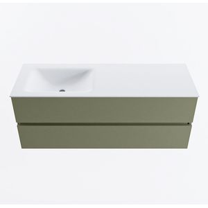 Mondiaz vica 130 cm badmeubel onderkast army 2 lades. Wastafel cloud links zonder kraangat, kleur talc.