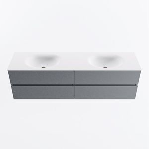 Mondiaz vica 170 cm badmeubel onderkast plata 4 lades. Wastafel moon dubbel 2 kraangaten, kleur talc.