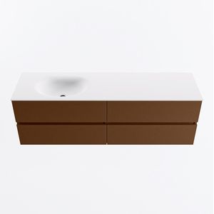 Mondiaz vica 160 cm badmeubel onderkast rust 4 lades. Wastafel moon links 1 kraangat, kleur talc.
