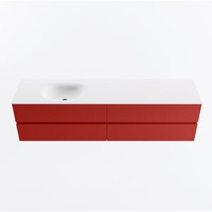Mondiaz vica 190 cm badmeubel onderkast fire 4 lades. Wastafel moon links 1 kraangat, kleur talc.