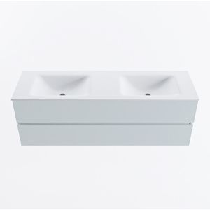 Mondiaz vica 150 cm badmeubel onderkast clay 2 lades. Wastafel cloud dubbel zonder kraangat, kleur talc.