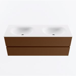 Mondiaz vica 130 cm badmeubel onderkast rust 2 lades. Wastafel moon dubbel 2 kraangaten, kleur talc.