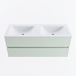 Mondiaz vica 120 cm badmeubel onderkast greey 2 lades. Wastafel cloud dubbel zonder kraangat, kleur talc.