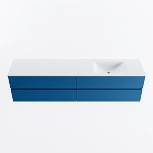 Mondiaz vica 200 cm badmeubel onderkast jeans 4 lades. Wastafel cloud rechts 1 kraangat, kleur talc.