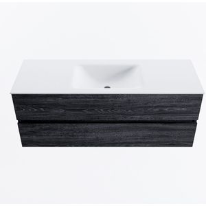 Mondiaz vica 130 cm badmeubel onderkast antracite 2 lades. Wastafel cloud midden 1 kraangat, kleur talc.