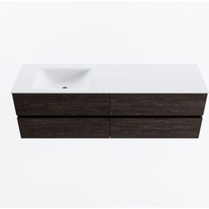Mondiaz vica 160 cm badmeubel onderkast dark brown 4 lades. Wastafel cloud links zonder kraangat, kleur talc.