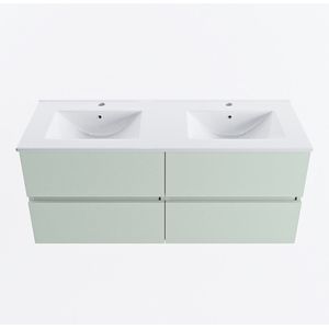 Mondiaz vica 120 cm badmeubel onderkast greey 4 lades. Wastafel denia dubbel 2 kraangaten, kleur glanzend wit.