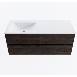 MONDIAZ VICA 120cm badmeubel onderkast Dark Brown 4 lades. Wastafel CLOUD links 1 kraangat, kleur Talc.