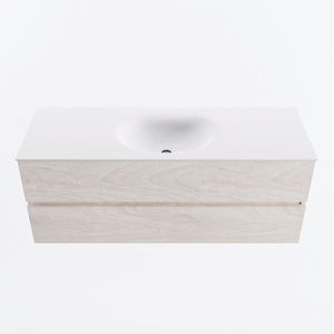 Mondiaz vica 130 cm badmeubel onderkast underlayment 2 lades. Wastafel moon midden zonder kraangat, kleur talc.