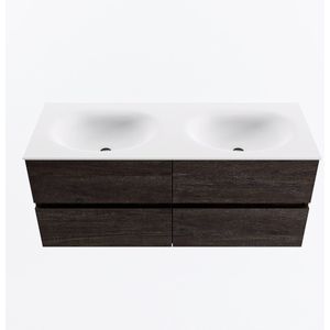 Mondiaz vica 120 cm badmeubel onderkast dark brown 4 lades. Wastafel moon dubbel zonder kraangat, kleur talc.