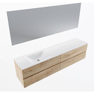 Mondiaz vica 200 cm badmeubel onderkast washed oak 4 lades. Wastafel cloud links zonder kraangat, kleur talc met spiegel led.