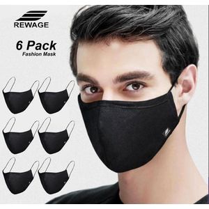 6 Pack Mondmasker Wasbaar 2 laags - Zwart