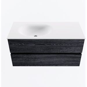 Mondiaz vica 100 cm badmeubel onderkast antracite 2 lades. Wastafel moon links zonder kraangat, kleur talc.