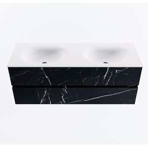 Mondiaz vica 130 cm badmeubel onderkast marquina 2 lades. Wastafel moon dubbel 2 kraangaten, kleur talc.