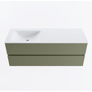 Mondiaz vica 130 cm badmeubel onderkast army 2 lades. Wastafel cloud links 1 kraangat, kleur talc.