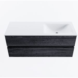 Mondiaz vica 120 cm badmeubel onderkast antracite 2 lades. Wastafel cloud rechts 1 kraangat, kleur talc.
