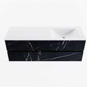 Mondiaz vica 140 cm badmeubel onderkast marquina 2 lades. Wastafel cloud rechts 1 kraangat, kleur talc.