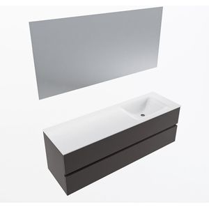 Mondiaz vica 150 cm badmeubel onderkast dark grey 2 lades. Wastafel cloud rechts zonder kraangat, kleur talc met spiegel led.