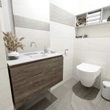 MONDIAZ OLAN Fonteinset - 80x30x40cm - 0 kraangaten - 1 lade - dark brown mat - wasbak midden - Solid Surface Wit FK75342707