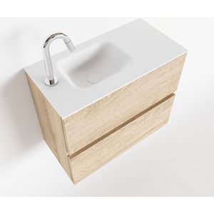 MONDIAZ ADA Toiletmeubel - 60x30x50cm - 1 kraangat - 2 lades - washed oak mat - wasbak links - Solid surface - Wit FK75341977