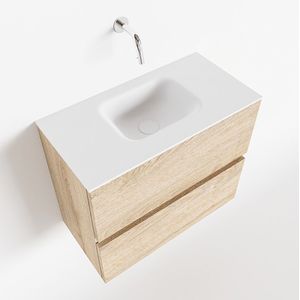 MONDIAZ ADA Toiletmeubel - 60x30x50cm - 0 kraangaten - 2 lades - washed oak mat - wasbak midden - Solid surface - Wit FK75341976