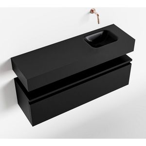 MONDIAZ ANDOR Toiletmeubel - 100x30x30cm - 0 kraangaten - 1 lades - urban mat - wasbak rechts - Solid surface - Zwart FK75343500