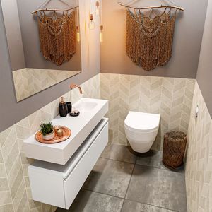 Mondiaz andor 100 cm toiletmeubel talc. Lex 100 cm wastafel talc rechts geen kraangat