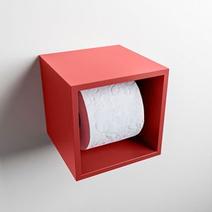 Mondiaz easy toiletrolhouder cube 160 solid surface 16x16 cm kleur fire. Geschikt voor op en inbouw.