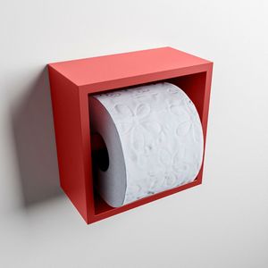 Mondiaz easy toiletrolhouder cube 160 solid surface 16x8,6 cm kleur fire. Geschikt voor op en inbouw.