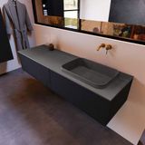 Badkamermeubelset mondiaz erin 150 cm met 2 lades met ridge wastafel rechts dark grey zonder kraangaten greeploos mat urban