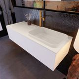 Mondiaz Erin 120cm badmeubel Carrara met 1 lade en beige wastafel rechts 1 kraangat